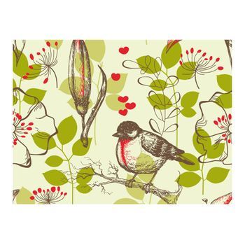 Papel Pintado 3d - Pájaros Y Lirios, Motivo Vintage (350x270 Cm)