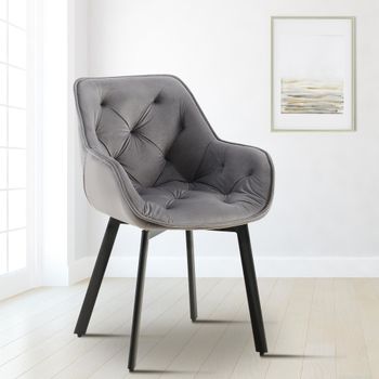Silla de comedor con reposapiés en terciopelo gris oscuro