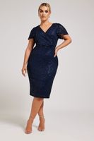 yours london vestido cruzado de lentejuelas azules  mujer curvy y tallas grandes yours london