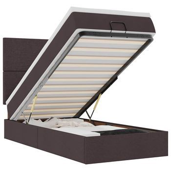 Estructura De Cama Otomana Colchón Tela Marrón Oscuro 100x200cm Vidaxl