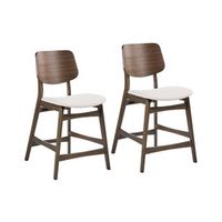 conjunto de 2 sillas de bar retro sin reposabrazos asiento de tela marron y blanco crema mayer