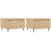juego de 2 mesitas de noche con cajon 50 x 46 x 35 cm madera contrachapada y metal color roble dec040376