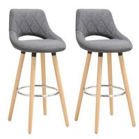 juego de 2 taburetes de bar - lino y madera maciza - asiento acolchado - 43x43x91cm - gris oscuro