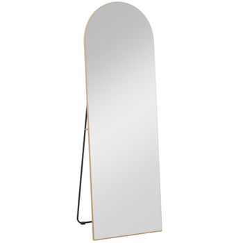 HOMCOM Espejo de Pie Cuerpo Entero Arqueado 150x50 cm Independiente Apoyado y de Pared Sin Marco Dorado