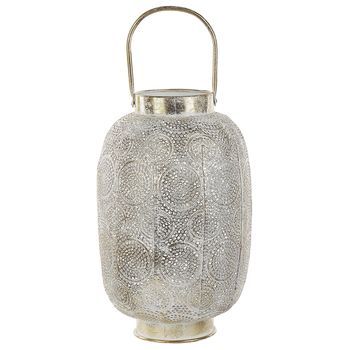 Farolillo De Metal Dorado 40 Cm Con Portavelas De Cristal Calado Oriental Boho Lantau