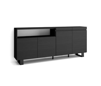 Aparador para salón, gran capacidad de almacenaje, 200x35x87cm, 4 puertas, diseño industrial, estilo moderno, negro