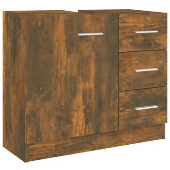 Mueble De Almacenaje | Mueble De Lavabo Madera Contrachapada Roble Ahumado 63x30x54 Cm