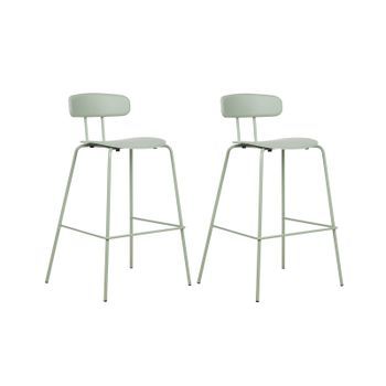 Conjunto De 2 Sillas De Bar Taburetes Altos De Plástico Patas De Metal Verde Claro Sibley