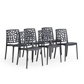 Conjunto De 6 Sillas De Jardín Apilables En Resina Con Fibra De Vidrio Negro Antracita - Trixy