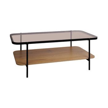 Mesa De Centro Vintage De Metal Negro Con Tapa De Cristal Y Decoración