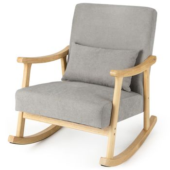 Costway Sillón Mecedora con Reposabrazos de Madera de Caucho Respaldo Ancho y Cojín de Asiento Acolchado 90 x 66 x 83 cm