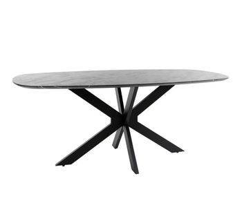 Mesa de comedor efecto mármol y acero negro