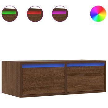Mueble Tv | Mueble De Salón | Mesa De Tv Con Luces Led Roble Marrón 75x35,5x25 Cm