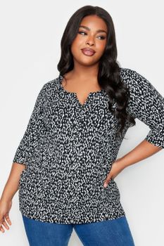 Yours Camiseta Negra De Algodón Estampada Con Cuello Panadero, Mujer Curvy Y Tallas Grandes, Yours
