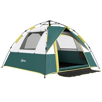 Outsunny Tienda Camping Plegable con 1 Puerta 3 Ventanas Bolsa de Transporte y Apertura Automática 205x195x135 cm Verde   Aosom España