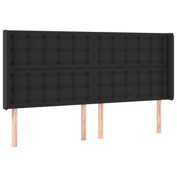 Cabecero Con Orejas De Cuero Sintético Negro 203x16x118/128 Cm