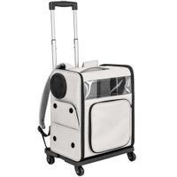 pawhut bolsa de transporte con ruedas plegable para perros y gatos hasta 5 kg trolley transpirable gris