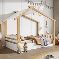 cuna cama madera 90x190 individual diseno casita somier robusto pino aglomerado mdf blanco natural