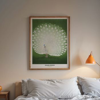 Cuadro pavo real, marco premium chapado en roble, 30x40 cm