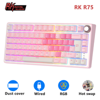 teclado mecanico con cable royal kludge rk r75 rosa intercambiable en caliente 80 teclas retroiluminacion rgb teclas pbt teclado gamer con perilla metalica