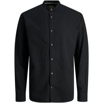 Jack & Jones Camisa manga larga 12248385 JJESUMMER BAND LINEN BLEND SHIRT LS SN BLACK para hombre