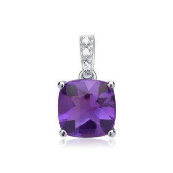 Colgante amatista oro blanco 14 quilates 3 diamantes