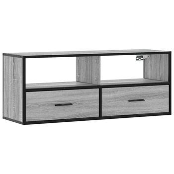 Mueble De Tv | Mueble De Salón | Gabinete De Tv Madera Y Metal Roble Ahumado 100x31x39,5 Cm