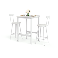 mesa de bar con dos taburetes - mueble de comedor - tablero y acero - blanco 60x60x92cm