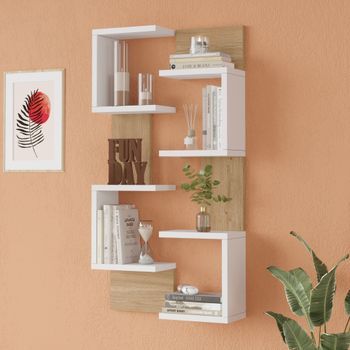 Juego De 2 Estanterías De Pared Omn 8 Estantes 93x24x15 Cm - Blanco / Efecto Madera [en.casa]