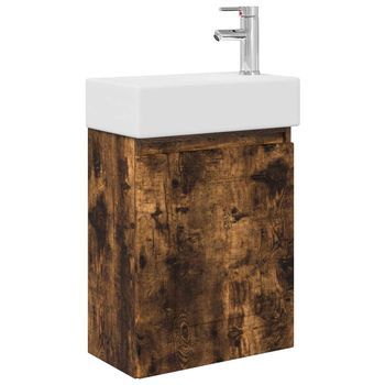 Módulo De Baño Con Grifería Roble Ahumado 45,5 X 22,5 X 84 Cm Vidaxl