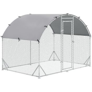 PawHut Gallinero 280x190x197 cm con Cubierta de Tela Oxford Impermeable y Resistente a los Rayos UV para Patio Plata   Aosom España