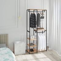 armario de almacenamiento perchero de metal y madera 5 cm negro y 90x40x204 - roble claro - woltu