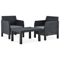 conjunto de muebles jardin 3 uds  mesa y sillas cojines pp ratan gris antracita