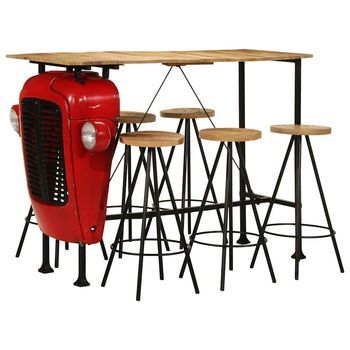 Set De Mesa Y Taburetes De Bar 7 Piezas Madera Maciza De Mango Vidaxl