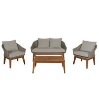 mobiliario de jardin sofa sillones y mesa en poli ratan y madera de acacia con cojines gris 040008323