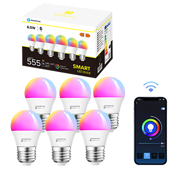 Aigostar Bombilla Inteligente, Bombilla Wifi G45 E27 6.5W, Bombilla Led Inteligente RGBCW Compatible con Alexa/Google Home, No se Requiere Concentrador. Control Remoto,Control De Voz, 6 Unidads.