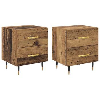 Pack 2 Uds Mesita De Noche | Armario De Noche | Mesa De Noche Con Cajón Madera Vieja 40 X 35 X 47,5 Cm