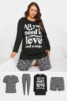 yours conjunto 4 prendas pijama negro algodon all you need is love