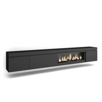 mueble tv  television  muebles de salon almacenaje  288x45x35 cm  para tv gran formato  chimenea electrica xxl  colgado suspendido  estilo moderno  negro