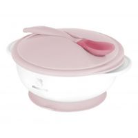 cuenco con ventosa y termosensible cuchara rosa