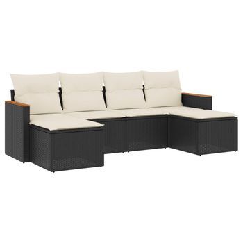 Set De Sofás De Jardín 6 Piezas | Mueble De Jardín Y Cojines Ratán Sintético Negro