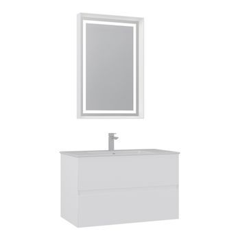 Conjunto De Mueble Con Lavabo Y Espejo (2 Piezas)  - 91 X 51 X 55 Cm - Blanco Mate