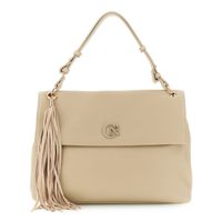 bolso de hombro con solapa efecto piel de grano grueso beige taglia unica