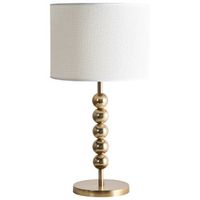 lampara de mesa de metal con pantalla cilindrica de tela estilo moderno de mediados de siglo mesita de noche laton loky
