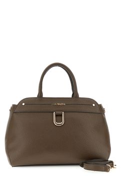 bolso con asas tubulares efecto piel con grano y costura gruesa decorativa dark brown