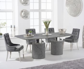 Antonio 180cm Grey Marble Table With Talia Velvet Chairs - Grey, 4 Chairs