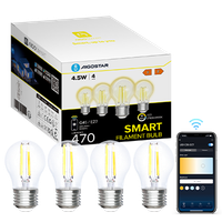 aigostar bombilla inteligente alexar bombilla led e27 vintager g45 transparente tipo globor 45wr 470lmr regulable calida a fria 2700k a 6500kr compatible con alexa y google homer 4 pcs