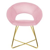 silla de comedor aspecto terciopelo rosa y patas de metal doradas