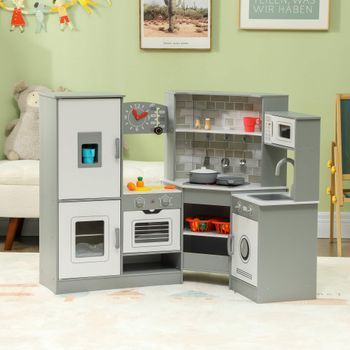 Cocina De Juguete Para Niños +3 Años De Madera Gris Aiyaplay