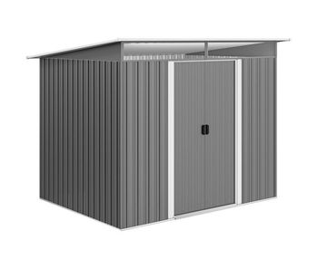 Outsunny cobertizo de jardín exterior 4,5 m² 260x194x200 cm caseta de jardín exterior metálica con paneles frontales transparentes y 2 puertas corredizas para almacenamiento de herramientas gris